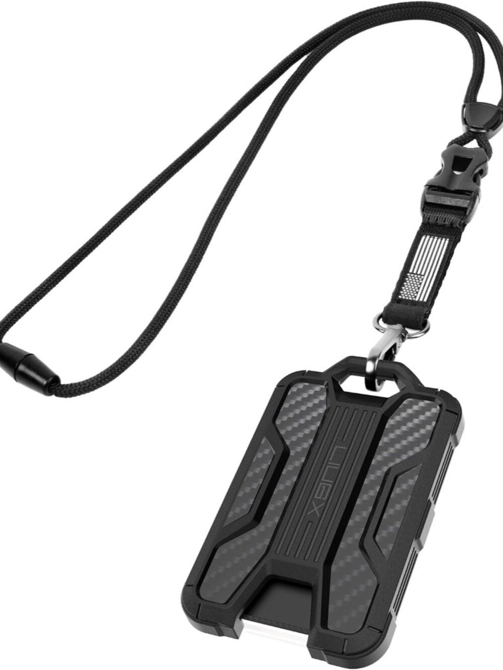 Badge Holder with Breakaway Lanyard, Carbon Fiber-Texture, 6 Cards